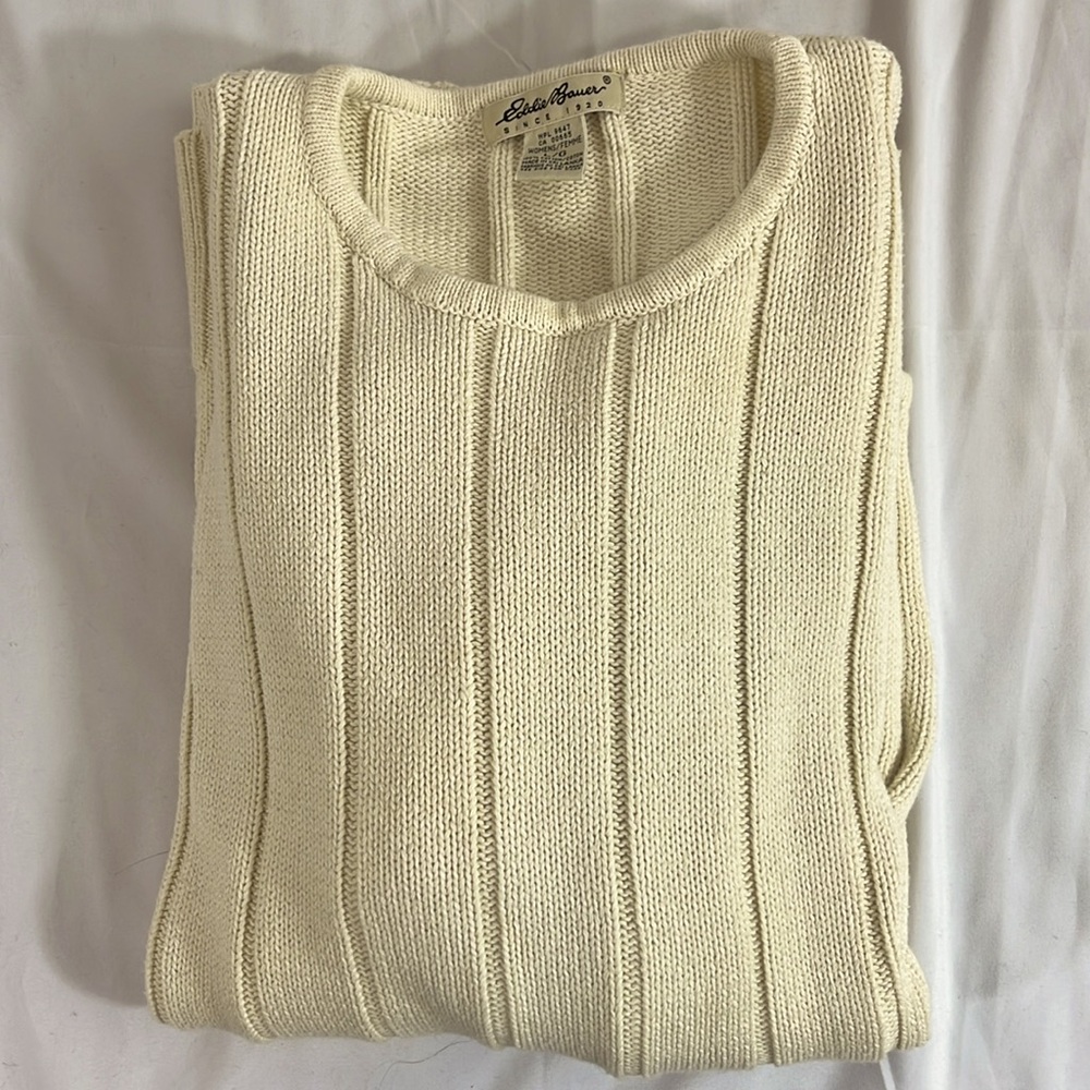 Eddie Bauer Women’s Cream Sz L Sweater w/Split Hem - Picture 4 of 4